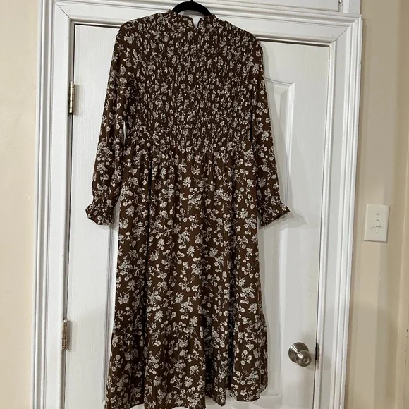 brown suede midi dress Rachael Smocked Midi Dress